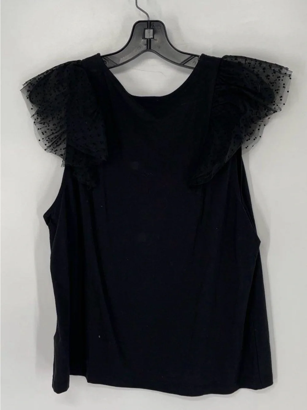 J. Crew Black Tank with Sheer Dot-Trim Flutter Sleeves